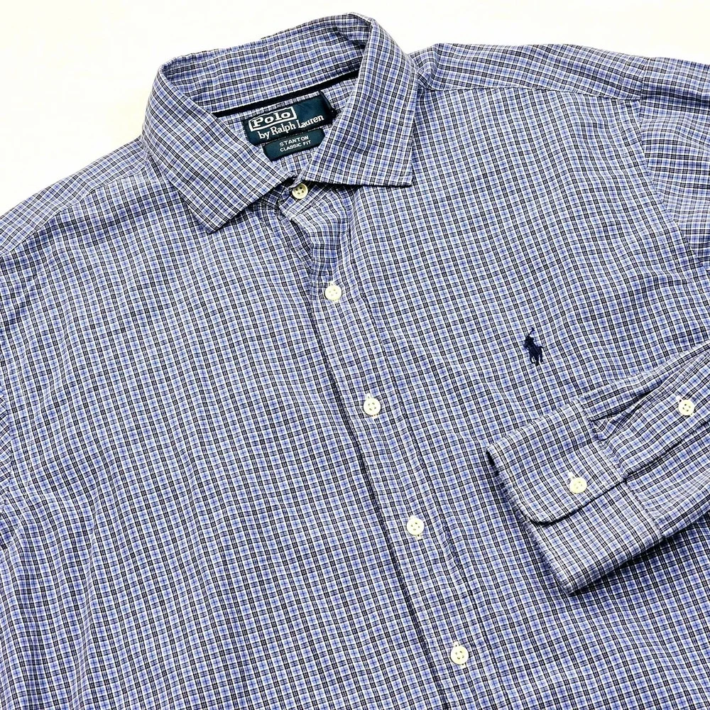 Polo Ralph Lauren Shirt Mens XL Stanton Classic Check Plaid Blue Long Sleeve Ivy